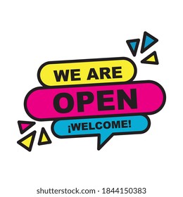 we are open welcome bubble line and fill style icon design of Shopping commerce and covid 19 theme Vector illustration