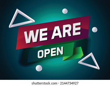 We are open word concept vector illustration with blue modern futuristic 3d style for landing page template ui web mobile app poster banner flyer background gift card coupon label wallpaper
