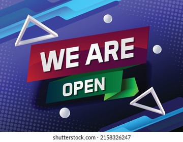 We are open word concept vector illustration with blue modern futuristic 3d style for landing page template ui web mobile app poster banner flyer background gift card coupon label wallpaper