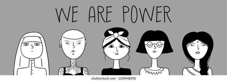 we are power group of different women illustration. Women different nationalities and cultures. The struggle for rights, independence, equality.