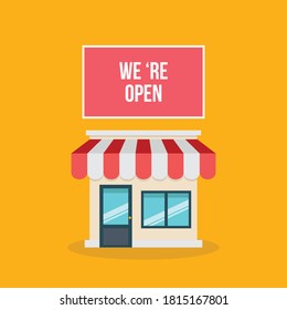 We 're open.Small Business Storefront. Retail. Vector illustration.