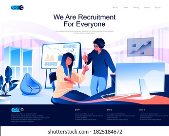 We are Recruitment for everyone isometric landing page. Staff headhunting isometry website page. HR managers working in office web concept in flat style, vector illustration with people characters.