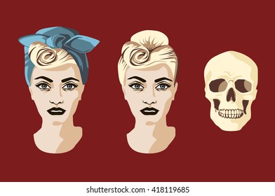 we are the same inside, American woman with scarf, pin up portrait 