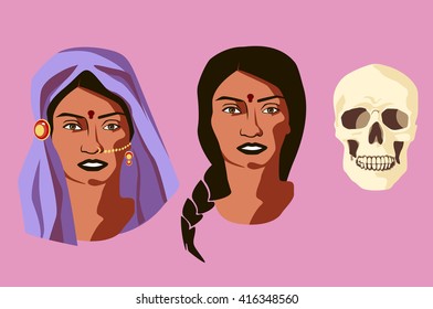 we are the same inside, Indian woman with scarf and jewerly, portrait