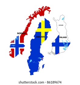 We see illustration of Isolated maps of Norway, Sweden and Finland