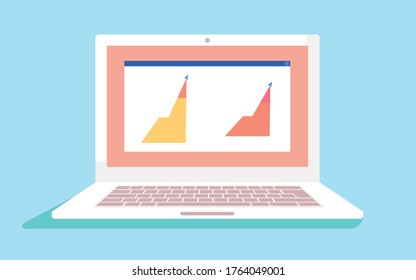 we see a notebook with graphical indexes on the monitor,illustration,cartoon.
