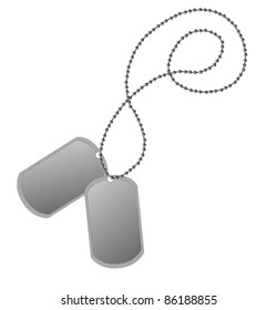 We see two vector dog tags on a chain.