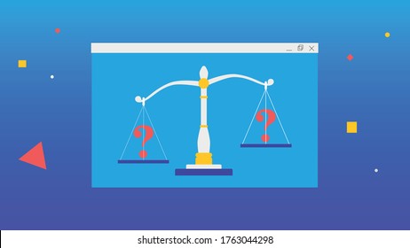 we see a web browser window that shows о The scale that weighs the question mark,illustration,cartoon.