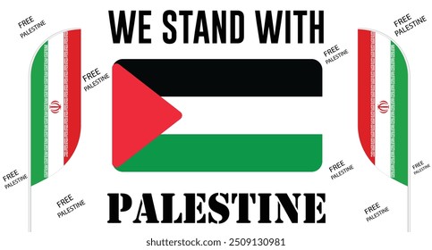 apoiamos o projeto vetorial e ilustração da Palestina com fundo branco e também uma bandeira do Irã e da Palestina