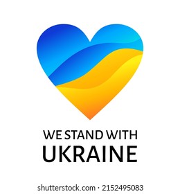 We stand with Ukraine. Vector abstract banner with ukrainian flag colors in heart shape to support Ukraine. Social media post template