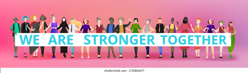 We Stronger Together Slogan Diverse Women Vetor Stock Livre De