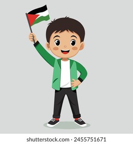 We support Palestine cartoon boy waving Palestine flag