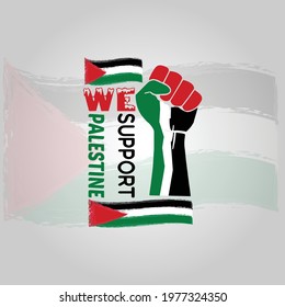 We Support Palestine, With Palestine Flag Vector illustration For T Shirt, Social Media Banner Template