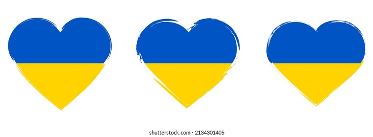 We Support Ukraine Sign.Set of Ukraine flag icons in the shape of heart .Save Ukraine.Stop War.Pray for Ukraine.