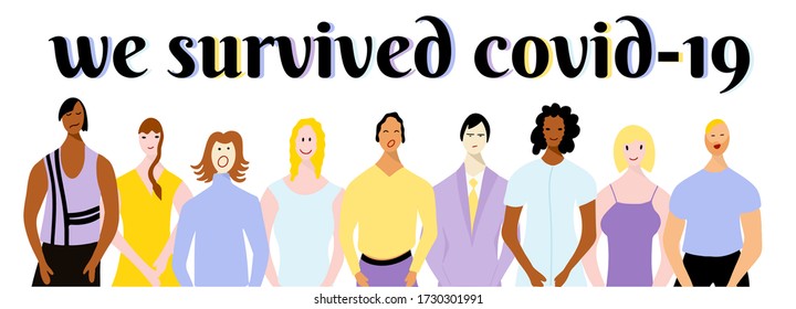 Sobrevivimos y derrotamos al coronavirus. 
La gente multicultural habla de la victoria sobre la pandemia del cóvido 19 y
cuarentena. 
El fin de la epidemia sars-cov-2

