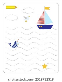 We teach our hands to write. Game circle the waves. Printable sheet.
