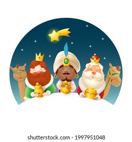 We Three Kings celebrate Epiphany - cute vector illustration isolated