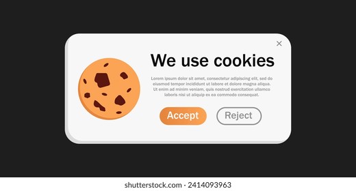 We use cookie landingpage. Round cookies with chocolate drops snack baked goods in brown and light color with sweet vanilla flavor and appetizing vector design