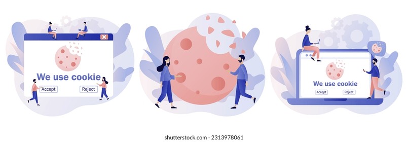 We use cookies policy notification pop up. Protection of personal information cookie. Confidential Information. Modern flat cartoon style. Vector illustration on white background
