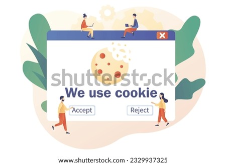 We use cookies policy notification pop up. Confidential Information. Protection of personal information cookie. Modern flat cartoon style. Vector illustration on white background
