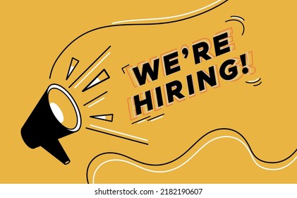 We use yellow vector banner. Announcement of employee vacancies. Illustration. Business recruitment concept