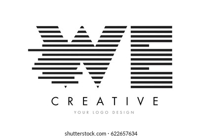 WE W E Zebra Letter Logo Design with Black and White Stripes Vector