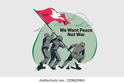 We want Peace Not war.Stop War from the world.Stop Ukraine war concept banner with national flag. War between Russia and Ukraine in 2022. Armed conflict in Europe.