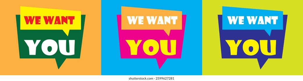 We want you lettering vector illustration. Editable stoke eps 10.