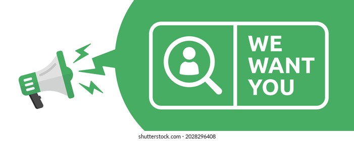 Queremos que escribas un mensaje sobre la burbuja del habla y el altavoz. Ilustración del vector