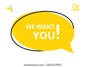 Queremos que digas texto de burbuja. Hola allí en color brillante para Sticker, Banner y Poster. ilustración vectorial.