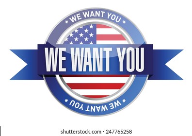 we want you usa seal illustration design over a white background