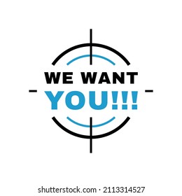 We want you, view from the target. View through a rifle scope. Banners template design for business, promotion, sale and advertising. Vector illustration.