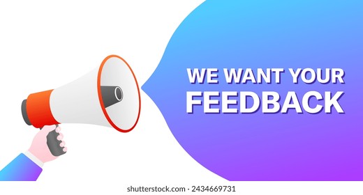 Queremos tu banner de comentarios. Estilo plano. Ilustración de vector