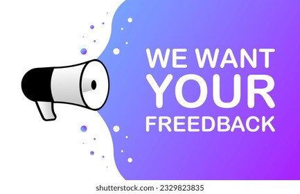 Queremos sus comentarios. Plano, color, banner Queremos sus comentarios, escribimos una reseña sobre la calidad de los servicios. Ilustración vectorial.