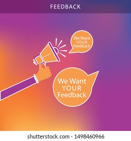 We want your feedback speech word concept vector illustration with megaphone