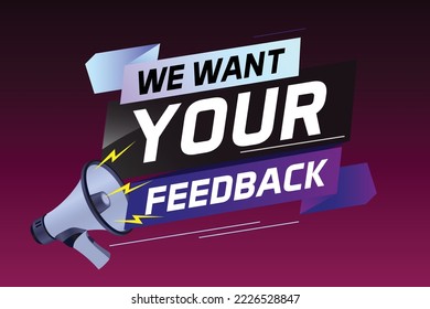 Queremos que tu opinión sobre el concepto de voz de retroalimentación sea ilustrativa vectorial con megáfono y estilo 3d para usar página de inicio, plantilla, ui, web, aplicación móvil, afiche, banner, volante, fondo, altavoz, etiqueta	
Nosotros