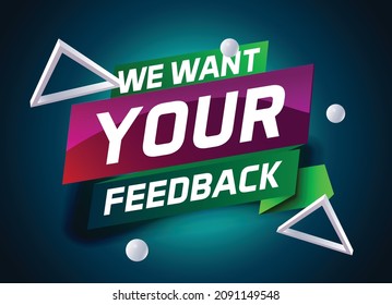 We want your feedback tag. dark banner design template for marketing. Special offer promotion or retail. background banner modern graphic design for store shop, online store, website, landing page