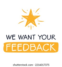 Wir möchten Ihr Feedback, Vektorlabel.