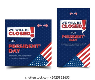 We will be closed for president day store closed announcement template for social media post and story