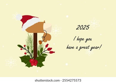 We will decorate the design of a New Year's card with a mailbox with Christmas flowers. Christmas flowers. Holly leaves and berries. Christmas plant for decoration