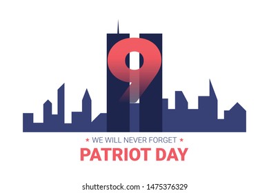 We Will Never Forget. 9/11 Patriot Day background, American Flag stripes background.  Vector conceptual illustration for Patriot Day USA poster or banner. 