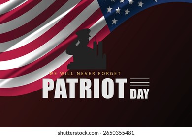 Nós nunca esqueceremos o banner 911 com a bandeira americana completa e a silhueta do soldado