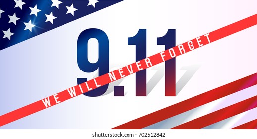 We Will Never Forget. 9/11 Patriot Day background, American Flag stripes background. Patriot Day September 11, 2001 Poster Template, we will never forget you, Vector illustration for Patriot Day