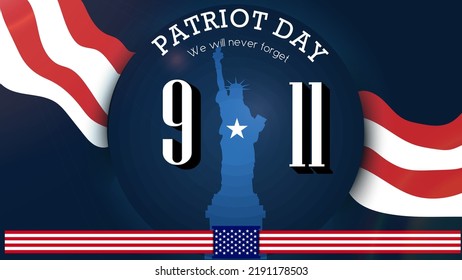 Wir werden nie vergessen, Patriot Day 11. September Hintergrund. US-Flagge, Poster-Design, Vektorgrafik.