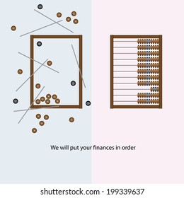 We will put your finances in order wooden abacus. Vector illustration.