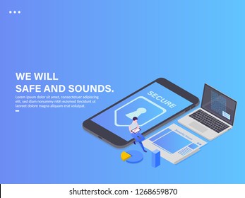 We Will Safe and Sounds Concept Design Illustration. 3d isometric vector illustration