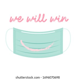 We will win covid-19. Safety breathing mask, vector illustration