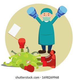 We win the battle against the virus. Artwork in vector format.