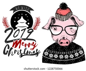 We wish Merry Christmas 2019 greeting invitation card