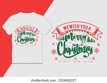 We wish merry christmas t shirt Design on vector t shirt background
